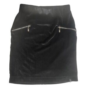 True Religion Black Velvet Mini Skirt Zipper Pockets Shimmer Made in USA Small
